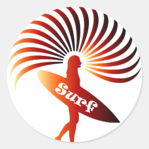 surf Surfer surfplank Wave Sun Beach Ronde Sticker