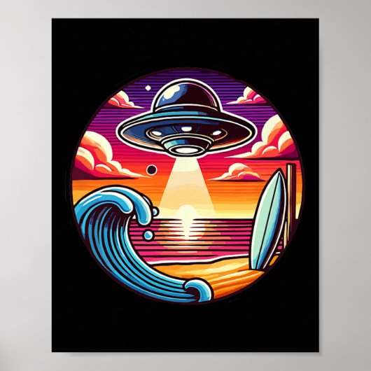 Surf Surfing Surfer Wave Ocean Sunset Outer Space  Poster (Voorkant)