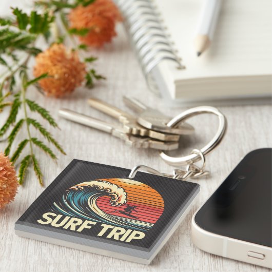 Surf Trip Retro sunset Sleutelhanger (Voorkant Rechts)