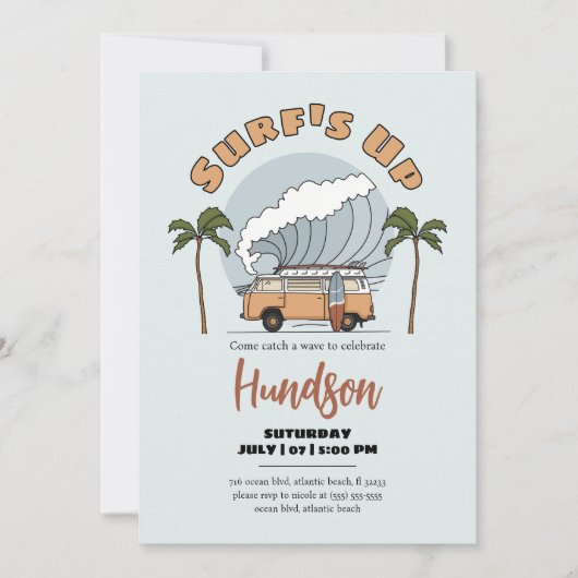 Surf Up Beach Birthday Invitation Kaart (Voorkant)