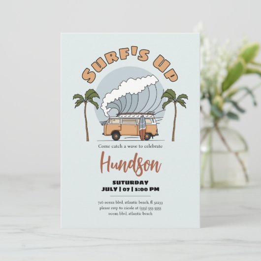 Surf Up Beach Birthday Invitation Kaart (Staand voorkant)