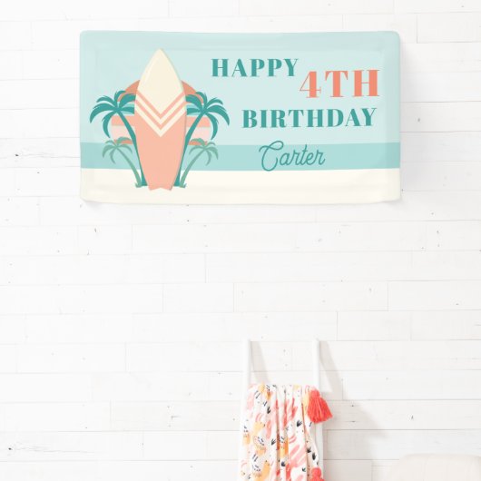 Surf-up Beach Retro Thed Birthday Party Banner (Insitu)