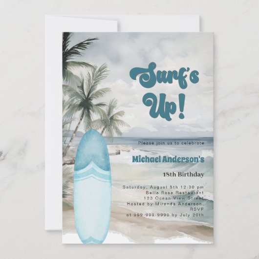 Surf Up Beach Surfboard Retro verjaardagsfeestje Kaart (Voorkant)