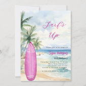 Surf Up Beach Surfboard roze meisje verjaardagsfee Kaart (Voorkant)