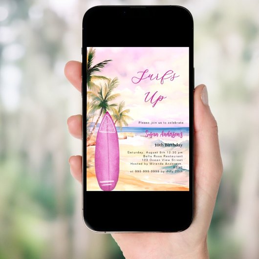 Surf Up Beach Surfboard roze meisje verjaardagsfee Kaart