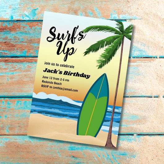 Surf Up Beach thema verjaardagsuitnodiging Kaart