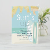 Surf Up Boy Surfboards Beach 1st Birthday Kaart (Staand voorkant)