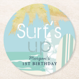Surf Up Boy Surfboards Beach 1st Birthday Ronde Kartonnen Onderzetter