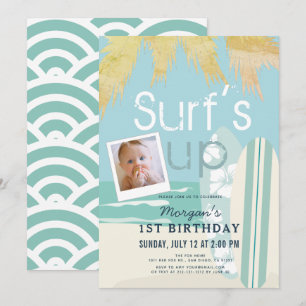 Surf Up Boy Surfboards Beach Foto 1st Birthday Kaart