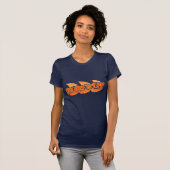 Surf-up dames heldere oranje golven op bruin t-shi t-shirt (Voorkant volledig)