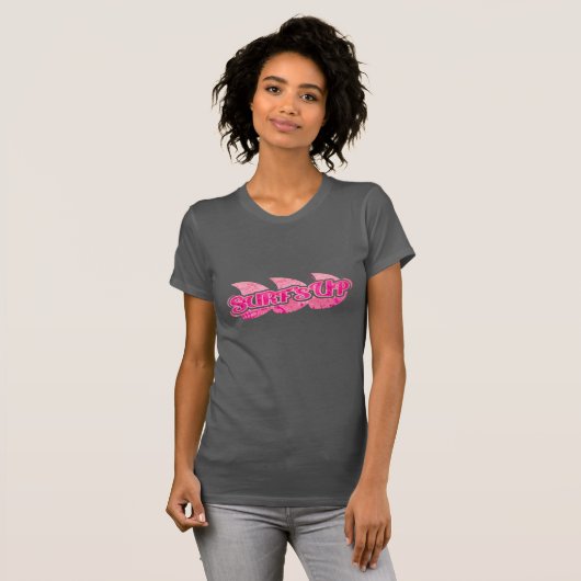 Surf-up dames roze golven op bruin t-shirt (Voorkant volledig)