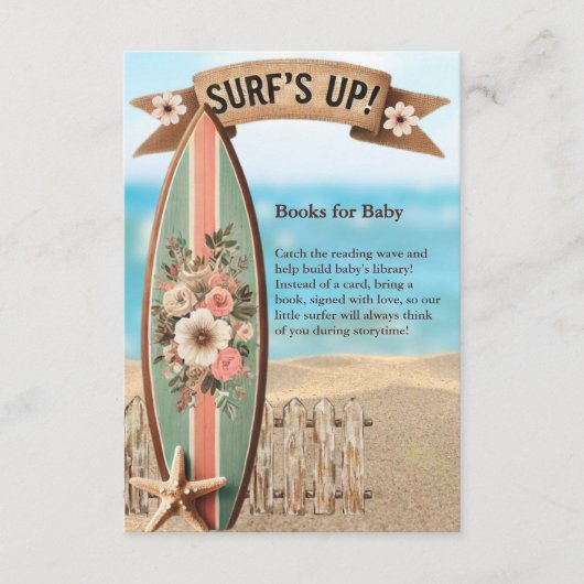 Surf Up  Floral Baby shower Informatiekaartje (Voorkant)