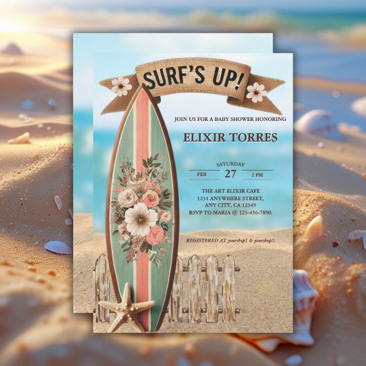 Surf Up Floral Baby shower Kaart