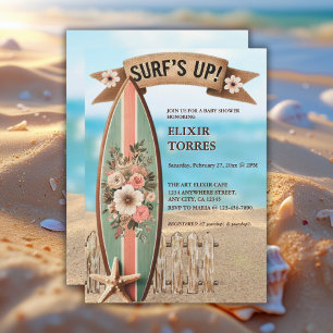 Surf Up  Floral Baby shower Kaart