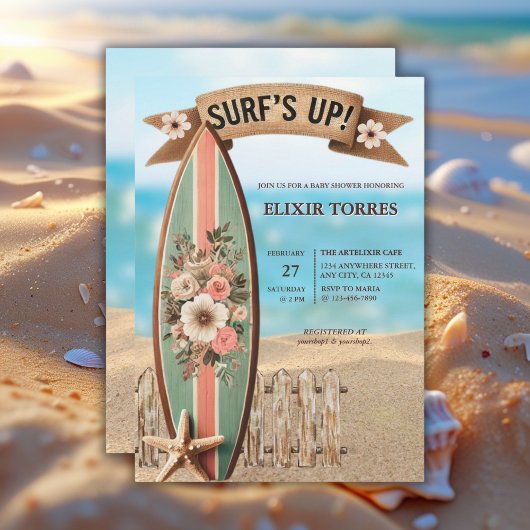 Surf Up  Floral Baby shower Kaart