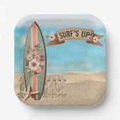 Surf Up  Floral Baby shower Papieren Bordje (Voorkant)