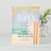 Surf Up Girl Surfboards Beach 1e verjaardag Kaart (Staand voorkant)