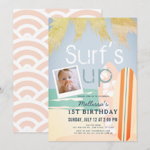 Surf Up Girl Surfboards Beach Foto 1e verjaardag Kaart