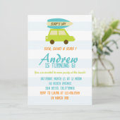 Surf Up/Green en Blue Stripes/Verjaardagsfeest Kaart (Staand voorkant)