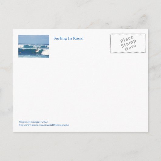 "SURF UP/ KAUAI BRIEFKAART (Achterkant)