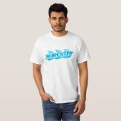 Surf Up mannen blauw zee logo op wit t-shirt (Voorkant volledig)