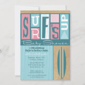 Surf Up Retro Baby shower Uitnodiging - Roze (Voorkant)