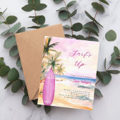 Surf Up Retro Beach Surfboard roze verjaardag Kaart