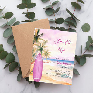 Surf Up Retro Beach Surfboard roze verjaardag Kaart