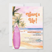 Surf Up Retro Beach Surfboard roze verjaardag Kaart (Voorkant)