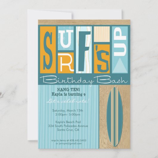 Surf Up Retro Birthday Party - Oranje gal Kaart (Voorkant)