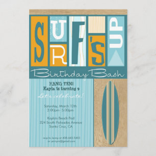 Surf Up Retro Birthday Party - Oranje gal Kaart