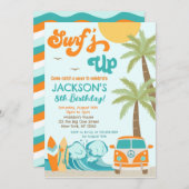 Surf-up Surf Beach Surfer Birthday Uitnodiging (Voorkant / Achterkant)