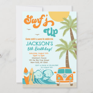 Surf-up Surf Beach Surfer Birthday Uitnodiging