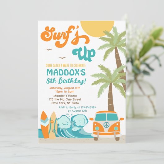 Surf-up Surf Beach Surfs Birthday Invitation Kaart (Staand voorkant)