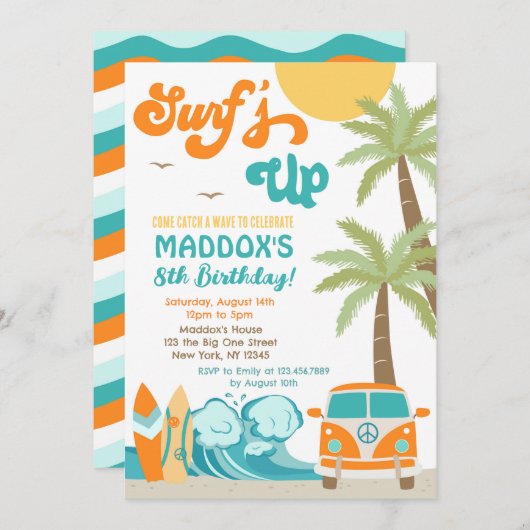Surf-up Surf Beach Surfs Birthday Invitation Kaart (Voorkant / Achterkant)