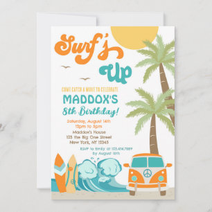 Surf-up Surf Beach Surfs Birthday Invitation Kaart
