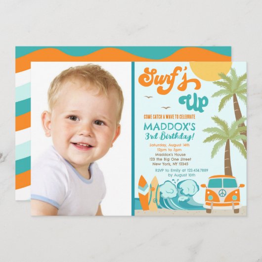 Surf-up Surf Beach Surfs Birthday Invitation Kaart (Voorkant / Achterkant)