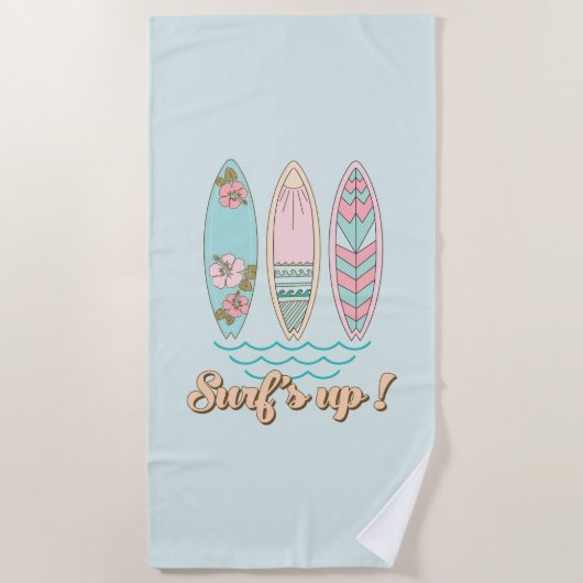 Surf Up Surfboards Beach Life Tropical Retro Strandlaken (Voorkant)