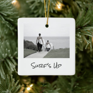 SURF UP Vakantiefoto Locatie Jaar Keepsake Keramisch Ornament