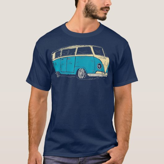 Surf Van Beach Hippie Style Touring Van T-shirt (Voorkant)