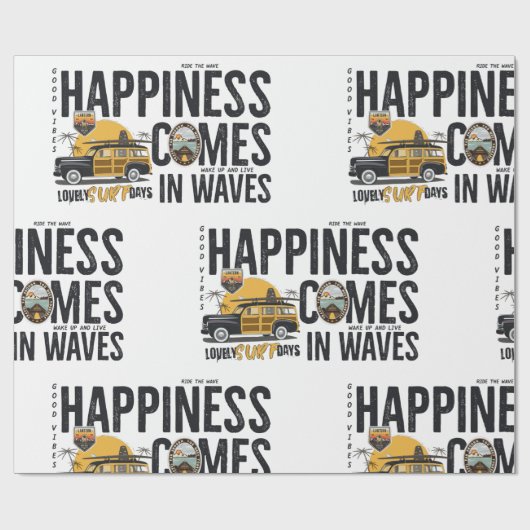 Surf Van Beach Quote Happiness Comes in Waves Cadeaupapier (Vlak)