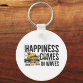 Surf Van Beach Quote Happiness Comes in Waves Sleutelhanger (Voorkant)