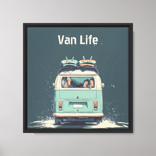 Surf Van Splash – Retro strandcamper Canvas Afdruk (Voorkant)
