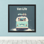 Surf Van Splash – Retro strandcamper Canvas Afdruk (Insitu (Houten vloer))