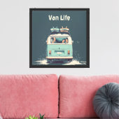 Surf Van Splash – Retro strandcamper Canvas Afdruk (Insitu (Woonkamer))