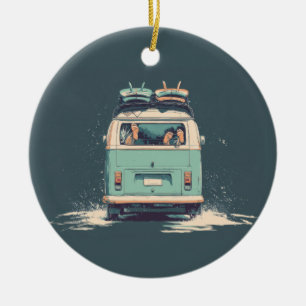 Surf Van Splash – Retro strandcamper Keramisch Ornament