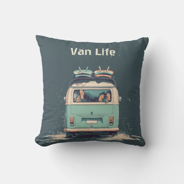 Surf Van Splash – Retro strandcamper Kussen (Voorkant)