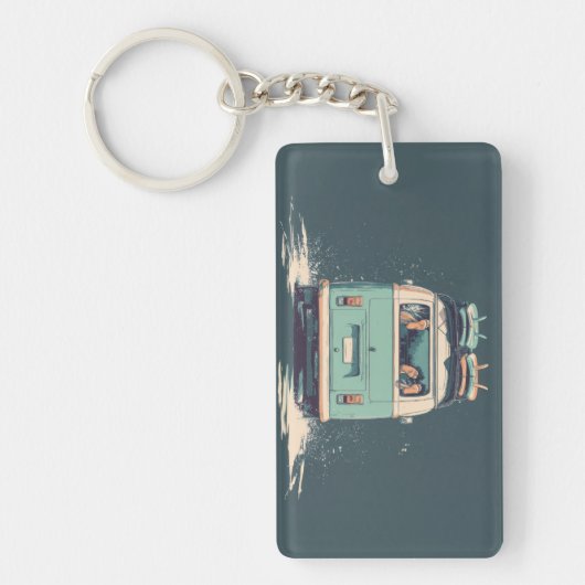 Surf Van Splash – Retro strandcamper Sleutelhanger (Voorkant)