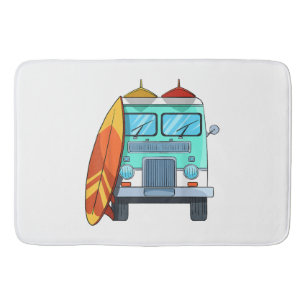 Surf Van Surfboard Palm Trees Surfende Surfer Wave Badmat