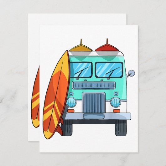 Surf Van Surfboard Palm Trees Surfende Surfer Wave Informatiekaartje (Voorkant / Achterkant)